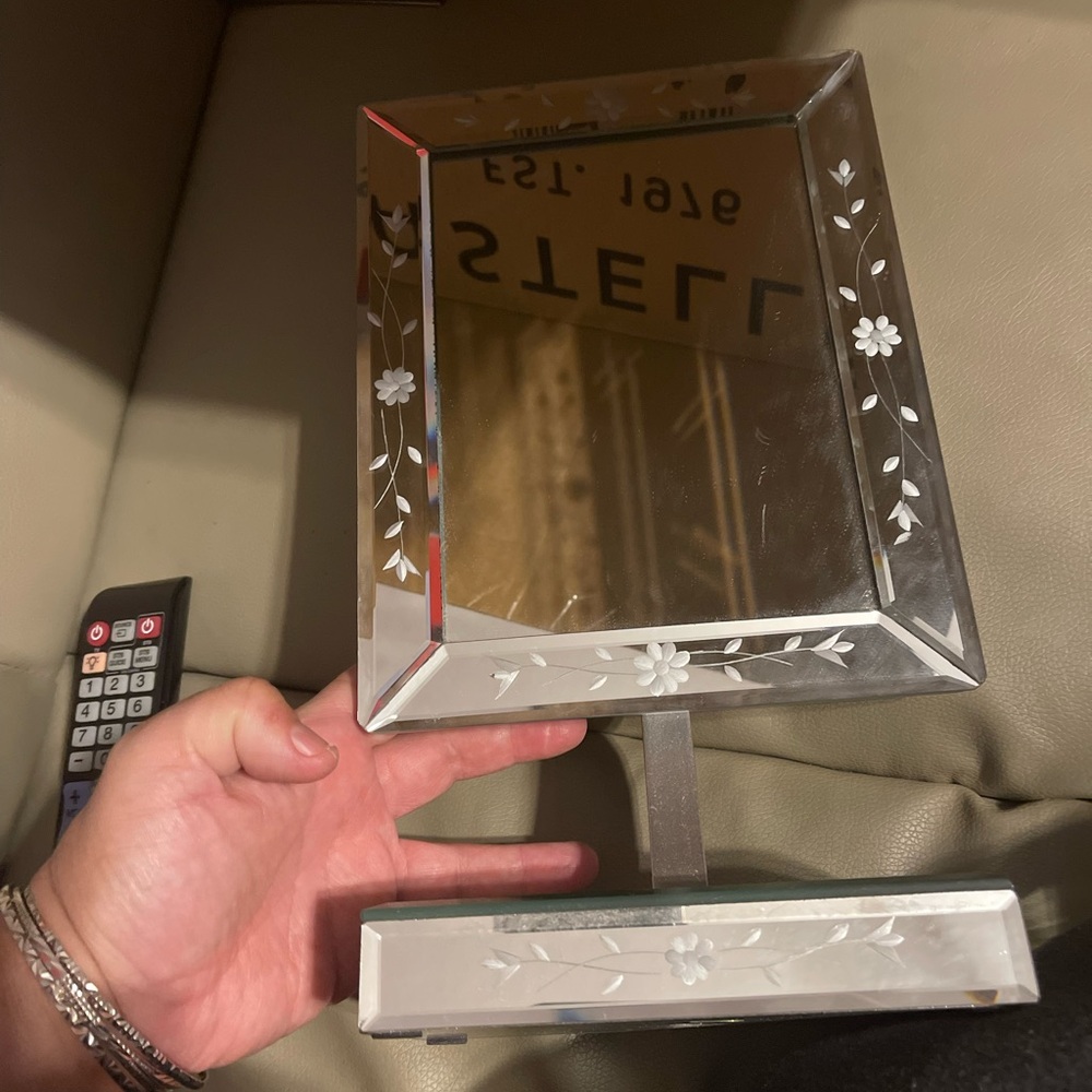 Floral Etched Silver Tabletop Mirror